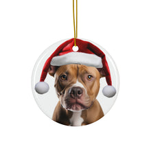 DistinctInk Hanging Ceramic Christmas Tree Ornament with Gold String - Great Gift/Present - 2 3/4 inch Diameter - American Staffordshire Terrier Design