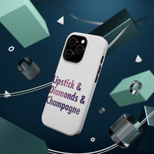 DistinctInk ToughCase for Apple iPhone, Compatible with MagSafe Charging - Lipstick & Diamonds & Champagne