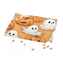 DistinctInk Jigsaw Puzzle with Ghostly Skeleton Pumpkin Patch Design for Halloween