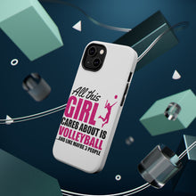 DistinctInk ToughCase for Apple iPhone, Compatible with MagSafe Charging - All This Girl Cares About is Volleyball