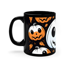 DistinctInk Black Coffee Mug - Ghost Skeleton Cartoon Pumpkin for Halloween