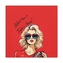DistinctInk Canvas Wall Art with What Time Is Taylor's Game? design