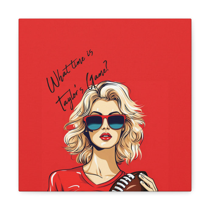 DistinctInk Canvas Wall Art with What Time Is Taylor's Game? design