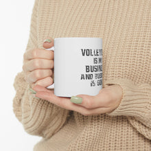 DistinctInk Glossy White Coffee / Tea Mug - Volleyball is My Business Business Is Good