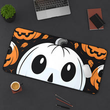 DistinctInk Desk Mat with Ghost Skeleton Cartoon Pumpkin Design for Halloween