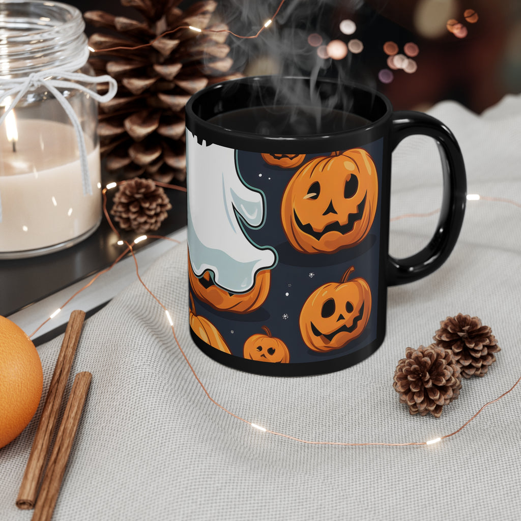 Black Coffee Mug - Ghost Skeleton Spooky Pumpkins for Halloween, view 4