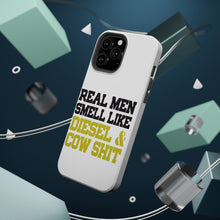 DistinctInk ToughCase for Apple iPhone, Compatible with MagSafe Charging - Real Men Smell Like Diesel & Cow S**t