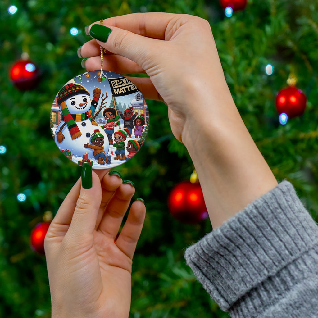 Hanging Ceramic Christmas Tree Ornament Charm with Gold String - Joyful Winter Celebration, view 4