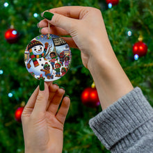 DistinctInk Hanging Ceramic Christmas Tree Ornament Charm with Gold String - Great Gift/Present - 2 3/4 inch Diameter - Joyful Winter Celebration