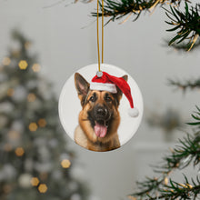 DistinctInk Hanging Ceramic Christmas Tree Ornament with Gold String - Great Gift/Present - 2 3/4 inch Diameter - German Shepherd Dog Design