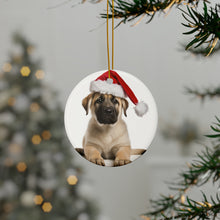 DistinctInk Hanging Ceramic Christmas Tree Ornament with Gold String - Great Gift/Present - 2 3/4 inch Diameter - Anatolian Shepherd Dog Puppy Design