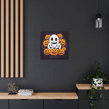 DistinctInk Canvas Wall Art with Skele-Pumpkin Ghost Pattern for Halloween