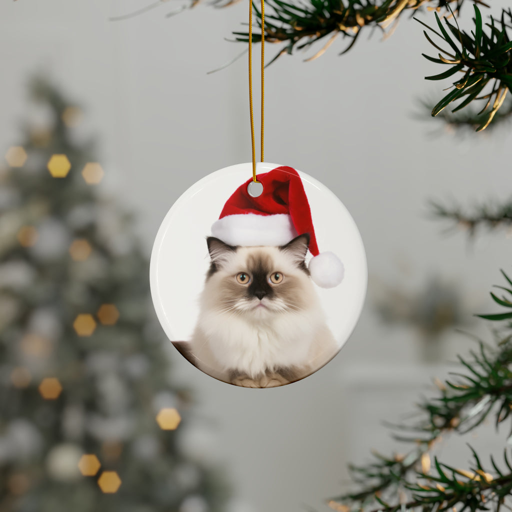 Hanging Ceramic Christmas Tree Ornament with Gold String - Ragdoll Cat Design, view 3