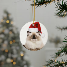 DistinctInk Hanging Ceramic Christmas Tree Ornament with Gold String - Great Gift/Present - 2 3/4 inch Diameter - Ragdoll Cat Design