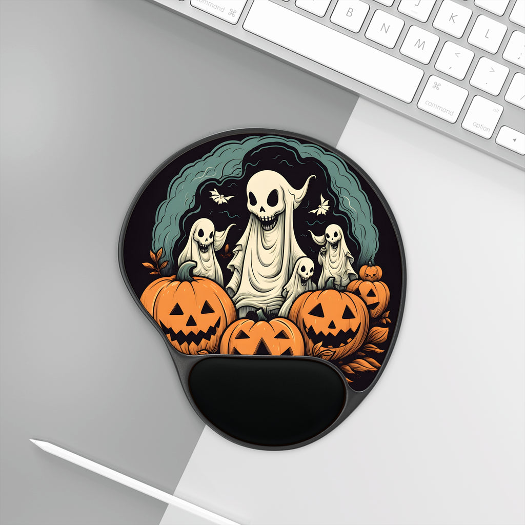Mouse Pad with Wrist Rest with Spooky Skeleton Pumpkins Design for Halloween, view 3
