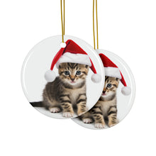DistinctInk Hanging Ceramic Christmas Tree Ornament with Gold String - Great Gift/Present - 2 3/4 inch Diameter - American Wirehair Kitten Design