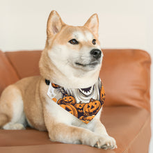 DistinctInk Adjustable Pet Banana Collar with Ghostly Skeleton and Pumpkins Design for Halloween