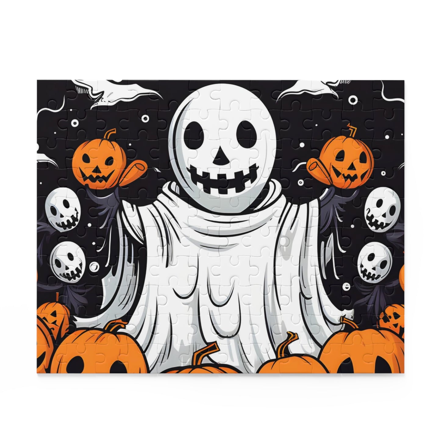 DistinctInk Jigsaw Puzzle with Ghost Skeleton Pumpkins Design for Halloween