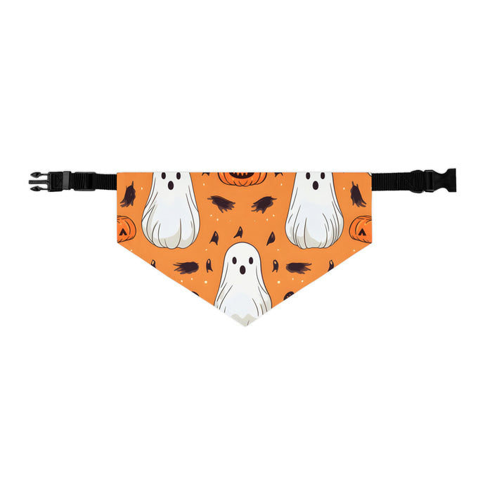 DistinctInk Adjustable Pet Banana Collar with Ghost Skeleton Cartoon Pumpkin Design for Halloween