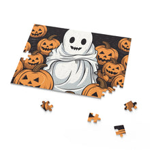 DistinctInk Jigsaw Puzzle with Skeletal Ghostly Pumpkin Patch Design for Halloween