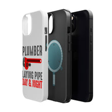 DistinctInk ToughCase for Apple iPhone, Compatible with MagSafe Charging - Plumber - Laying Pipe Day & Night