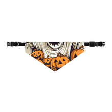 DistinctInk Adjustable Pet Banana Collar with Ghostly Skeleton and Pumpkins Design for Halloween