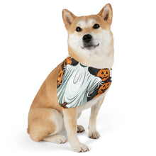 DistinctInk Adjustable Pet Banana Collar with Ghost Skeleton Pumpkins Pattern Design for Halloween