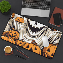 DistinctInk Desk Mat with Ghostly Skeleton and Pumpkins Design for Halloween