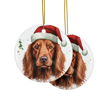 DistinctInk Hanging Ceramic Christmas Tree Ornament with Gold String - Great Gift/Present - 2 3/4 inch Diameter - Irish Setter Design