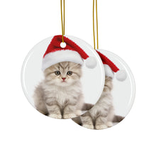 DistinctInk Hanging Ceramic Christmas Tree Ornament with Gold String - Great Gift/Present - 2 3/4 inch Diameter - Selkirk Rex Kitten Design