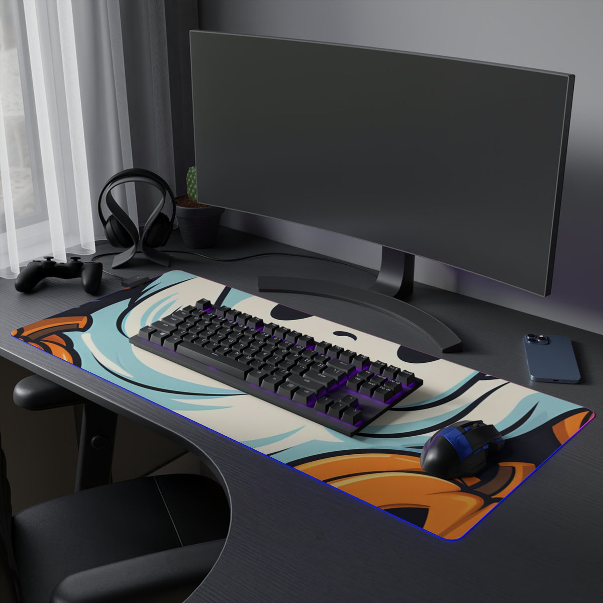 LED Gaming Mouse Pad with The Ghostly Skeleton Pumpkin Design for Halloween, view 27