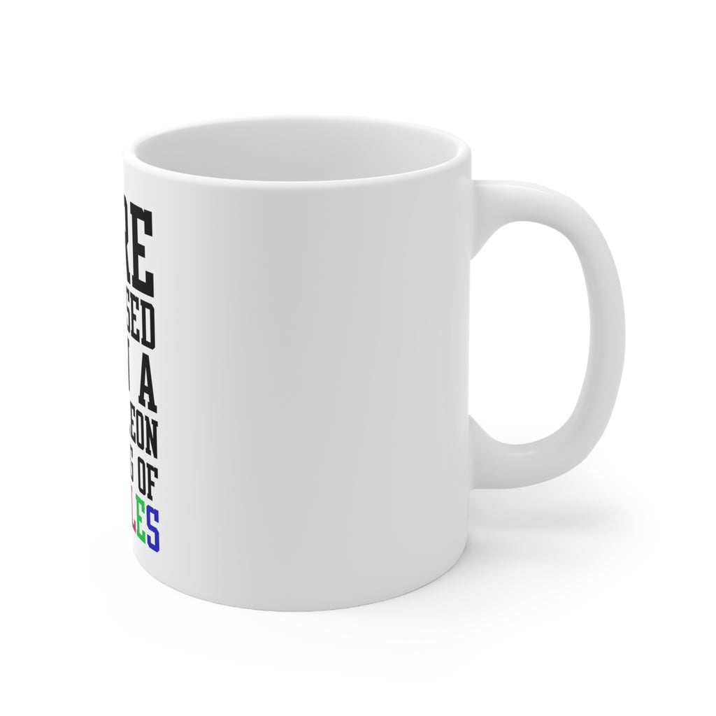 Glossy White Coffee / Tea Mug - More Confused than Chameleon in Skittles, view 3