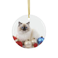 Hanging Ceramic Christmas Tree Ornament with Gold String - Birman Cat Design