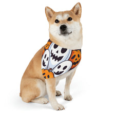 DistinctInk Adjustable Pet Banana Collar with Skele-Pumpkin Ghost Pattern Design for Halloween