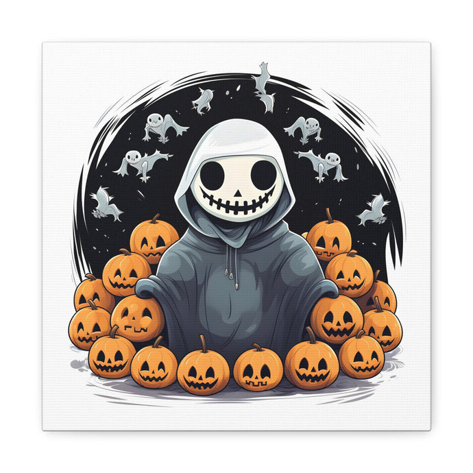 DistinctInk Canvas Wall Art with Skeleton Ghost and Pumpkin for Halloween