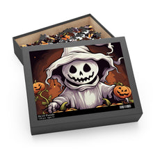 DistinctInk Jigsaw Puzzle with Trick or Treat Ghost-O-Lantern Design for Halloween