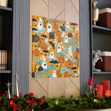 DistinctInk Canvas Wall Art with Flying Pumpkin Bats for Halloween