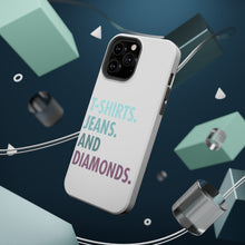 DistinctInk ToughCase for Apple iPhone, Compatible with MagSafe Charging - T-Shirts Jeans and Diamonds