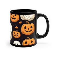 DistinctInk Black Coffee Mug - Ghastly Skeleton Pumpkin Party for Halloween