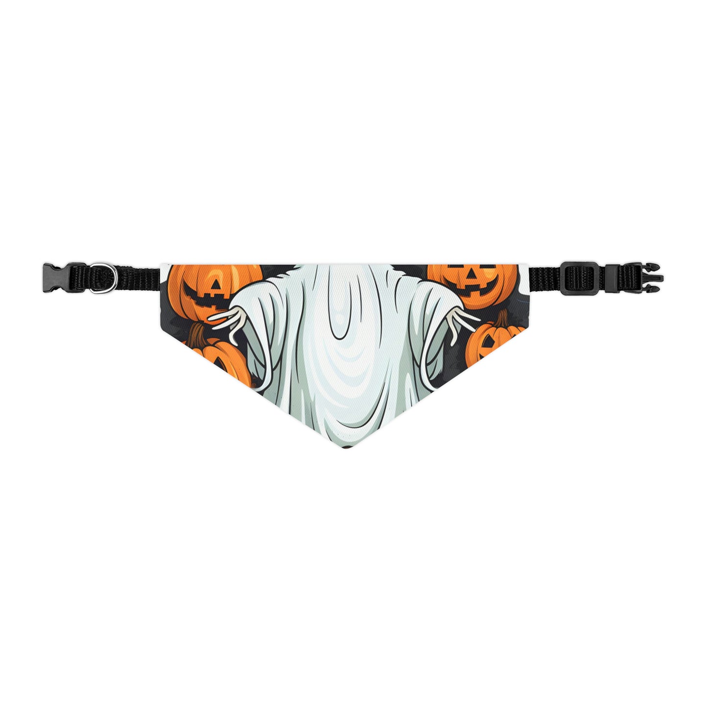 DistinctInk Adjustable Pet Banana Collar with Ghost Skeleton Pumpkins Pattern Design for Halloween
