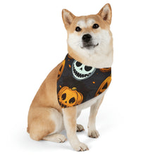 DistinctInk Adjustable Pet Banana Collar with Ghastly Skeleton Pumpkins Design for Halloween
