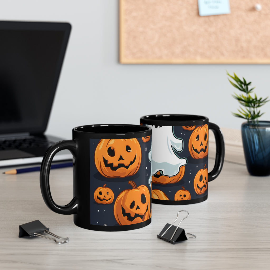 Black Coffee Mug - Ghost Skeleton Spooky Pumpkins for Halloween, view 5