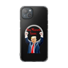 DistinctInk Clear Case for Apple iPhone, Compatible with MagSafe – Trump ‘You Missed, Loser’ Cartoon Design