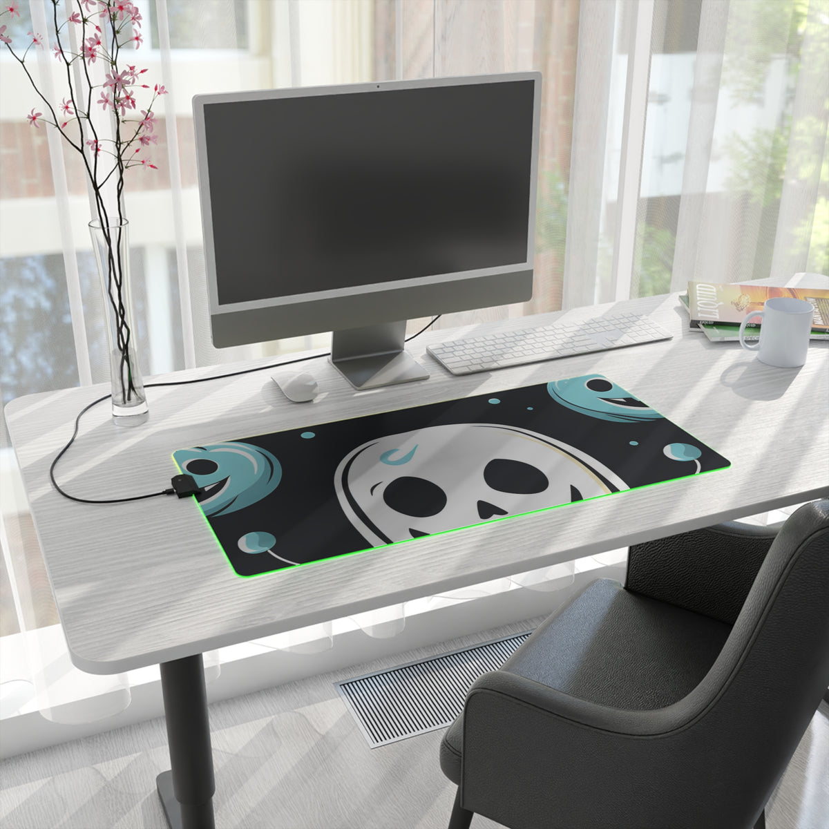 LED Gaming Mouse Pad with Skele-Ghostly Pumpkin Patch Design for Halloween, view 16