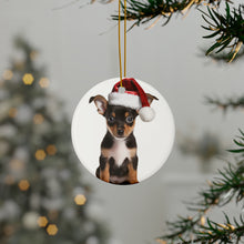 DistinctInk Hanging Ceramic Christmas Tree Ornament with Gold String - Great Gift/Present - 2 3/4 inch Diameter - Toy Fox Terrier Puppy Design