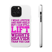 DistinctInk ToughCase for Apple iPhone, Compatible with MagSafe Charging - Lipstick & High Heels Can Life Weights Heavier