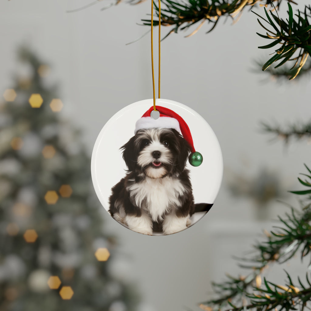 Hanging Ceramic Christmas Tree Ornament with Gold String - Havanese Design, view 3