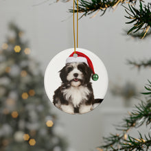 DistinctInk Hanging Ceramic Christmas Tree Ornament with Gold String - Great Gift/Present - 2 3/4 inch Diameter - Havanese Design
