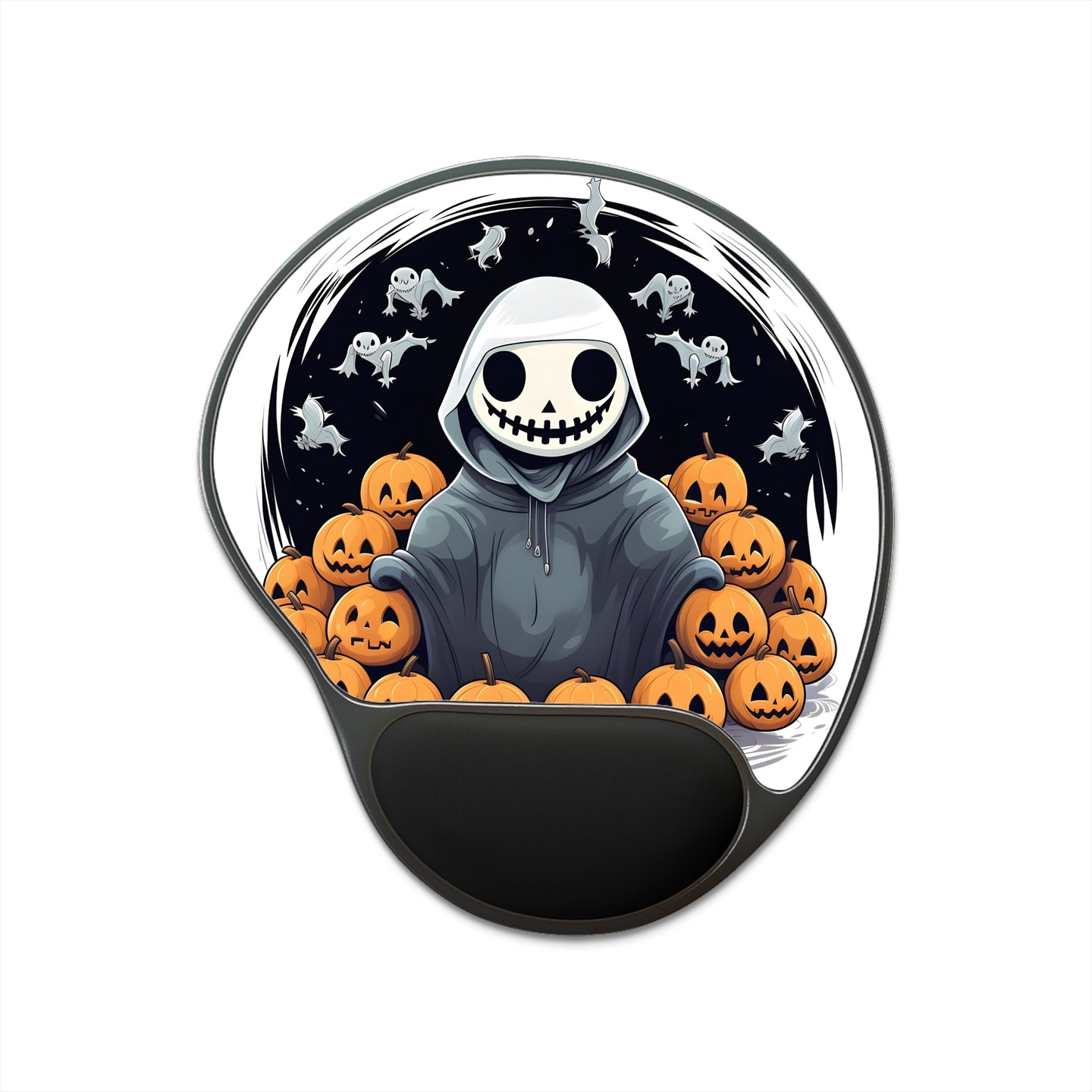 DistinctInk Mouse Pad with Wrist Rest  with Skeleton Ghost and Pumpkin Design for Halloween