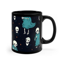 DistinctInk Black Coffee Mug - Haunted Skeleton Crew for Halloween
